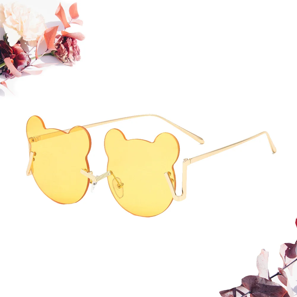 

Солнцезащитные очки без оправы в форме медведя, золотая оправа, желтые линзы, вечерние очки, уникальный реквизит для фотосессии, забавные очки, вечерние очки