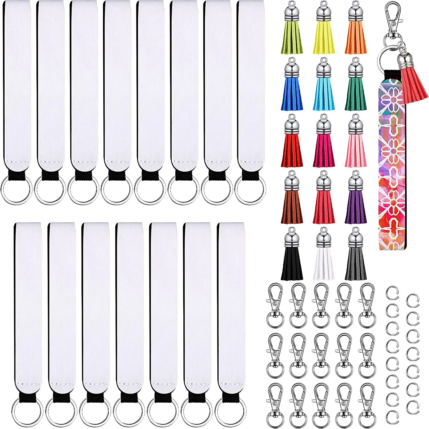 

Free Shipping 100Pcs/Lot Sublimation Blanks Neoprene Wrist Band Tassels Keychains For Bag Backpack Decor Custom Gifts