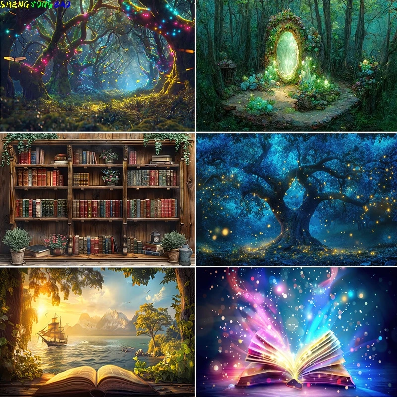 

Fairy Tale Mystic Medieval Castle Photography Backdrops Props Landscape Witch Magical Book Fantassy World Forest Background MA01