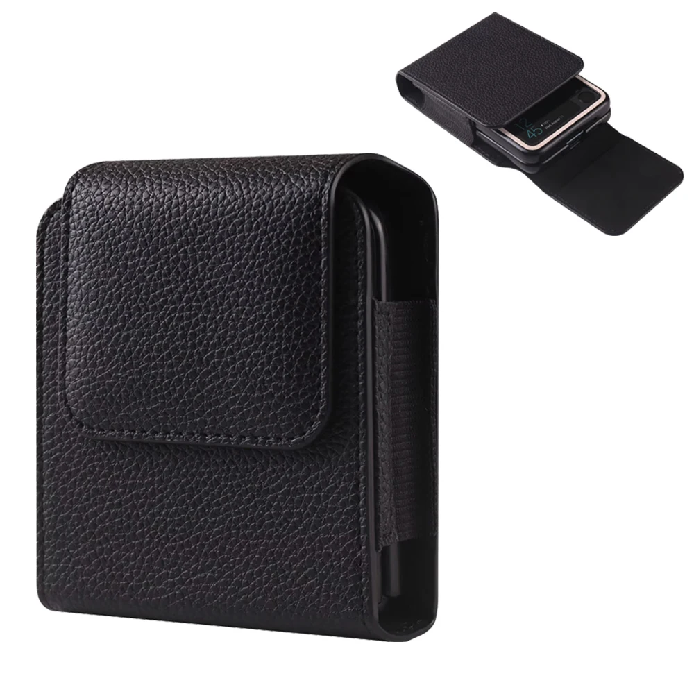 For Samsung Galaxy Z Flip 6 5 4 3 2 Belt Clip Holster Case Cover Leather Waist Bag For Motorola Razr 50/50ultra/Razr 40/40ultra
