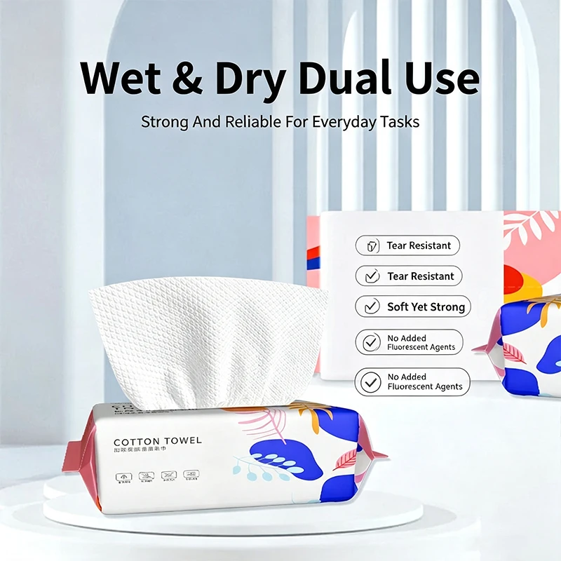 Natural Disposable Face Towel Travel Facial Cleansing Wet And Dry Makeup Remover Pearl Cotton Soft Makeup Nonwoven Towel