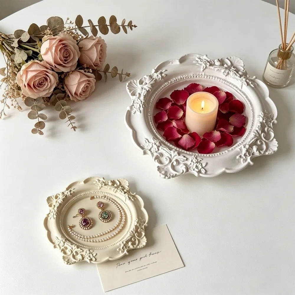 Rose Embossed Jewelry Storage Tray Embossed Pattern Creative Shape Storage Bowl Vintage Floral Relief Silicone Mold