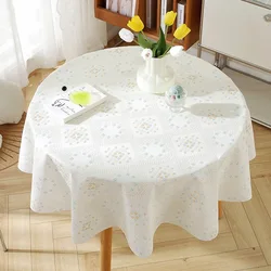 Round Tablecloth, Washable Waterproof Oil-Proof White Luxury Lace Tea Table Cover with Elegant Touch