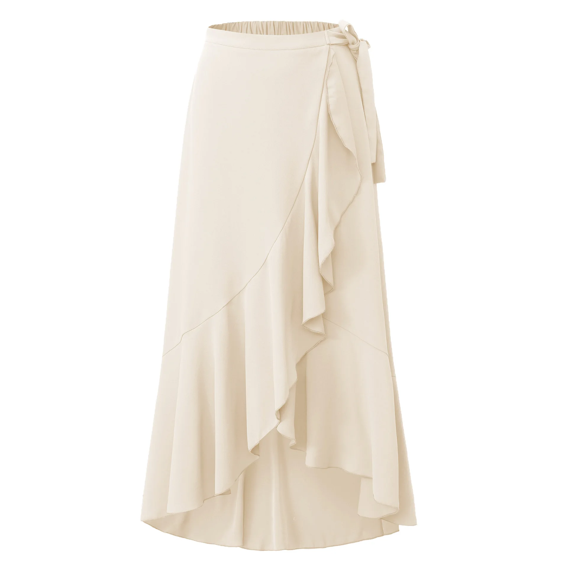 Lotus Leaf Edge Skirt Lace-up Wrap Skirt High Waist Back Elastic Medium and Long Skirt Women