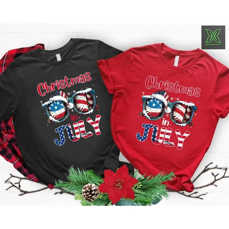 4Th Of July Christmas T Shirt Beach Fourth Usa Sunglasses In Summer Stars And Stripes