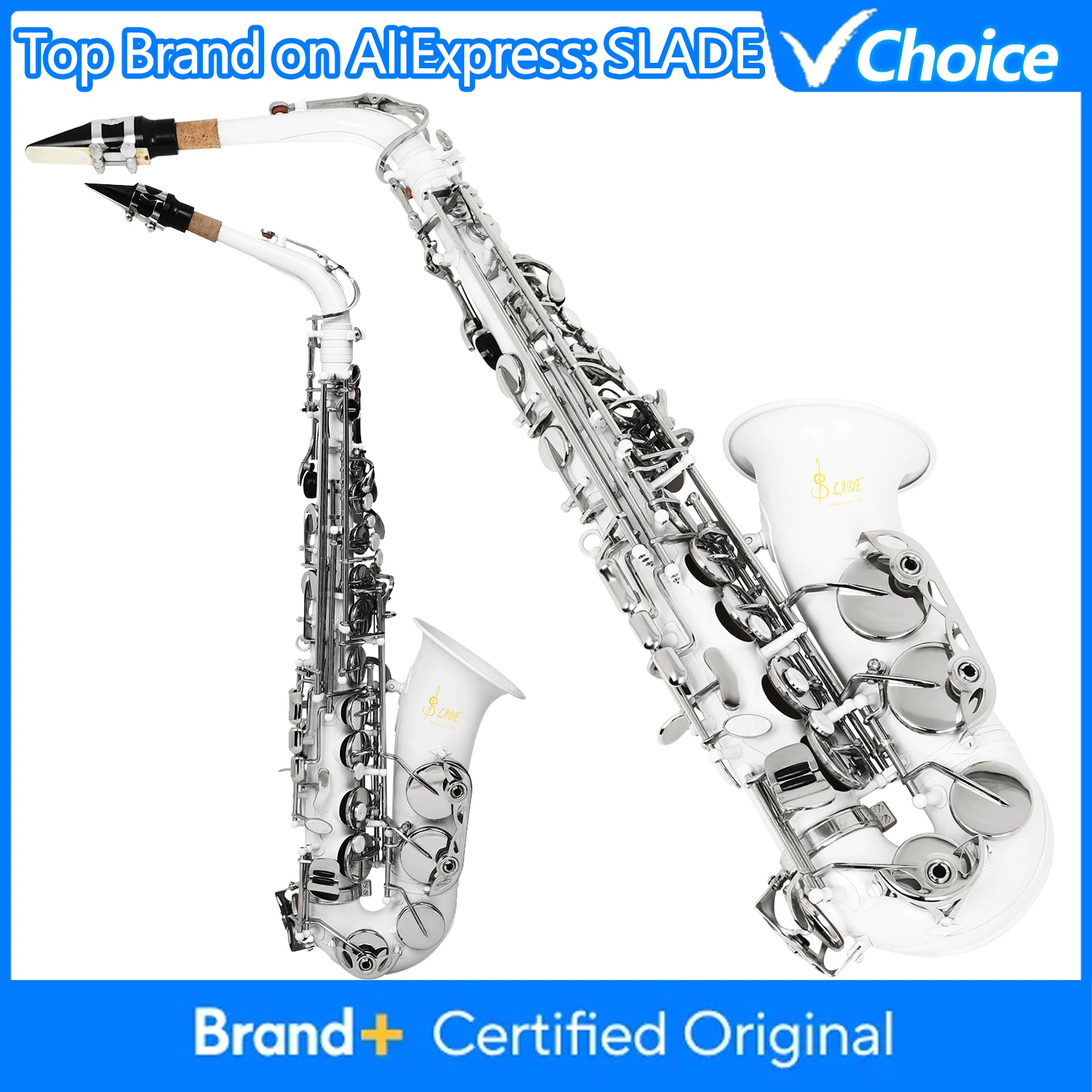 

Альт-саксофон SLADE Eb E, плоский саксофон, латунный деревянный духовой музыкальный инструмент с футляром, мундштук, перчатки, аксессуары и детали для кистей