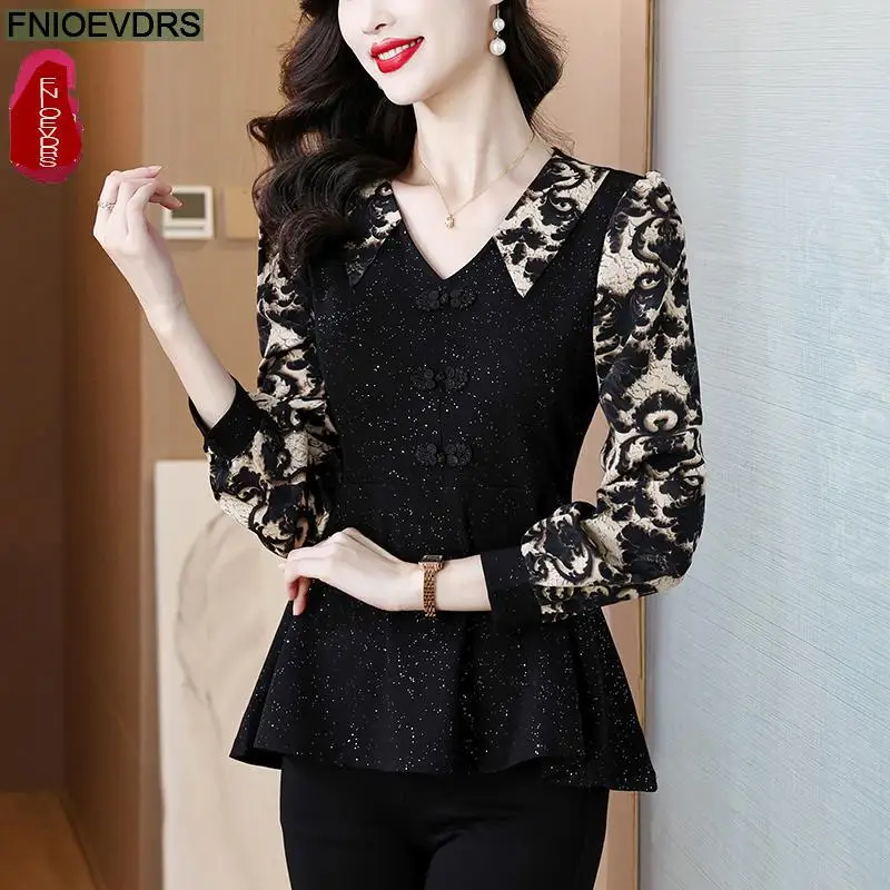 Retro Vintage Black Peplum Tops New Design Women Autumn 2024 Fashion Office Lady Elegant Tunic Button Shirts Blouses