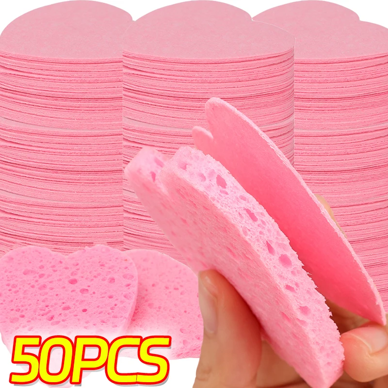 50PCS Face Wash Puff Compress Cleaning Sponge Natural Wood Pulp Sponge Face Wash Puff SPA Massage Makeup Removal Cleaning Puff