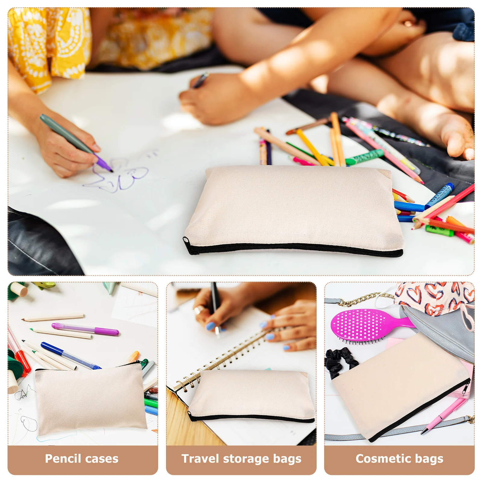 

25Pcs Black Zipper Pouch Canvas Pencil Bags Travel Organizer Portable Stationery Case Bulk for Students