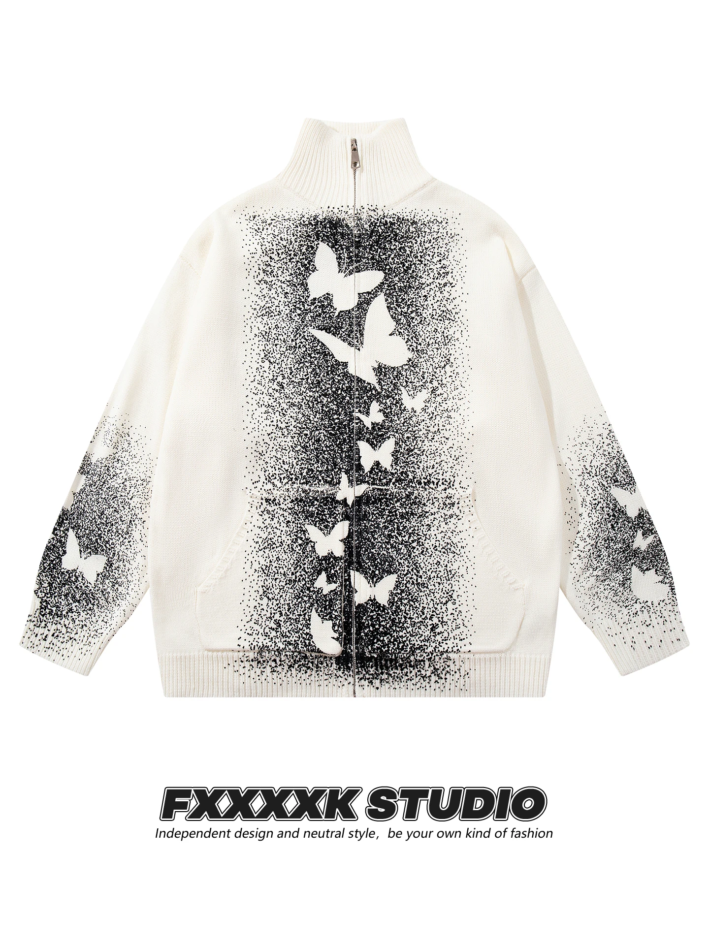 

Оригинальный вязаный кардиган FXK в американском ретро-стиле с принтом граффити, свободного кроя, для пар, на молнии, из мягкого полиэстера