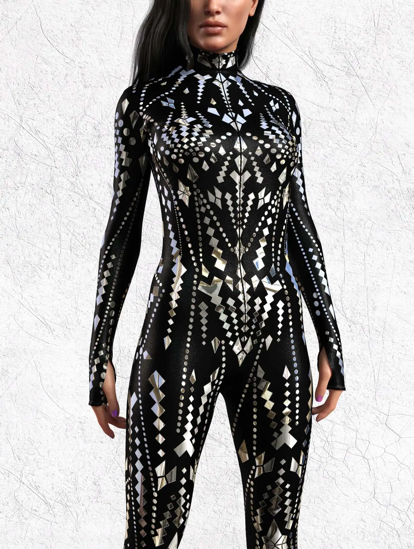 Women Dark Gothic 3D Print Cosplay Jumpsuit Halloween Cyber Punk Zentai Suit Holiday Party Rave Bodysuit