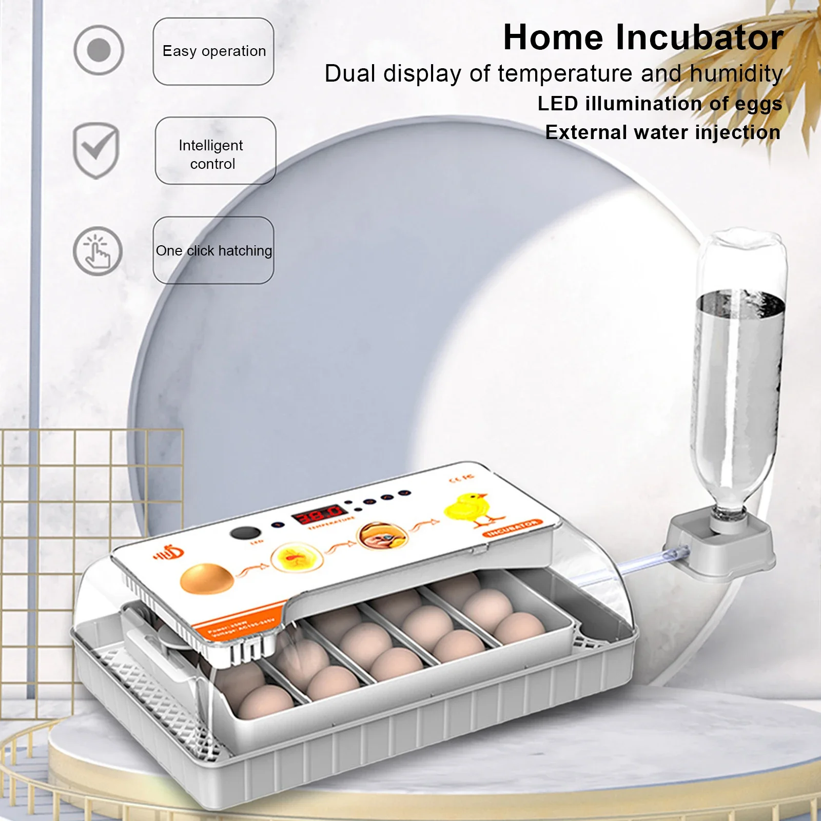 20 Eggs Incubator Automatic Egg Turning Hatching Incubator Temperature and Humidity Alarm Home Farm Chicken Bird