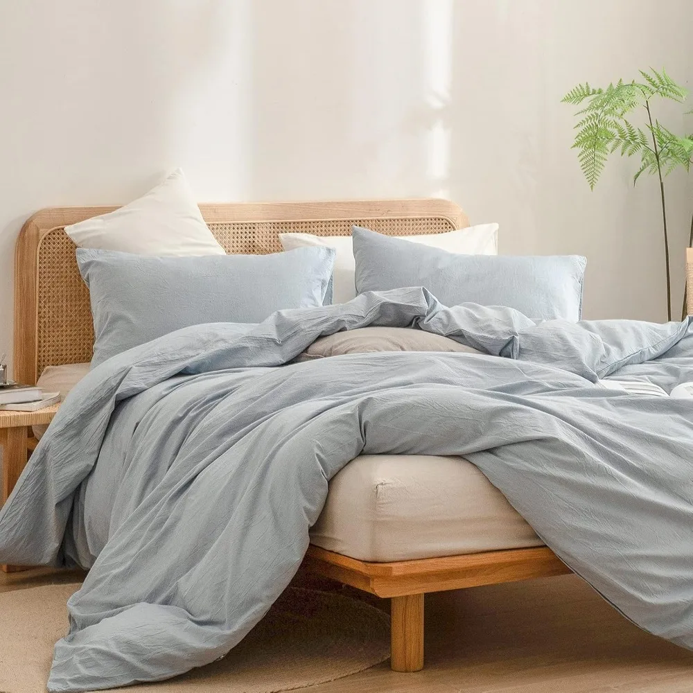 مجموعة غطاء لحاف من الكتان القطني 100% - فائقة النعومة وخفيفة الوزن ومريحة وأنيقة مكونة من 3 قطع بلون الذرة الصلبة للمنزل #4