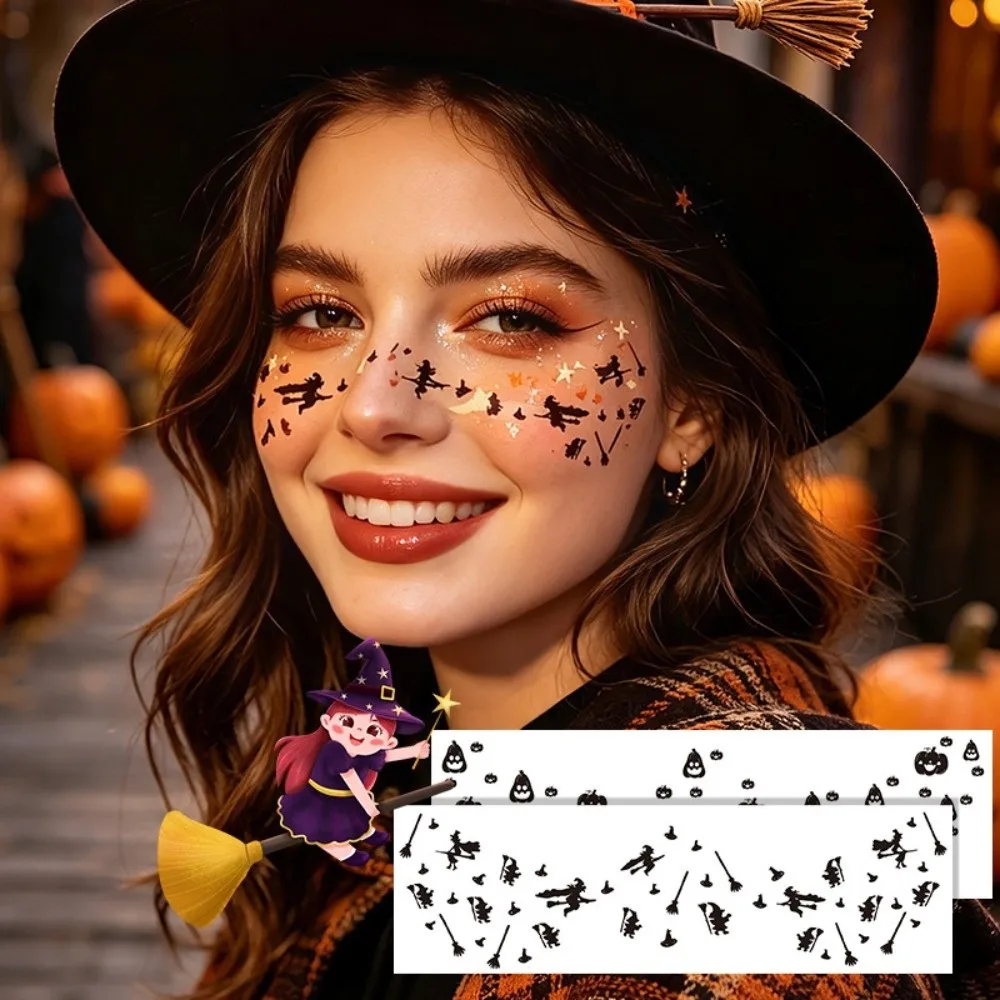 DIY Halloween Face Temporary Tattoo Spider Web Bat Long Lasting Freckle Tattoo Pumpkin Ghost Dots Freckle Makeup