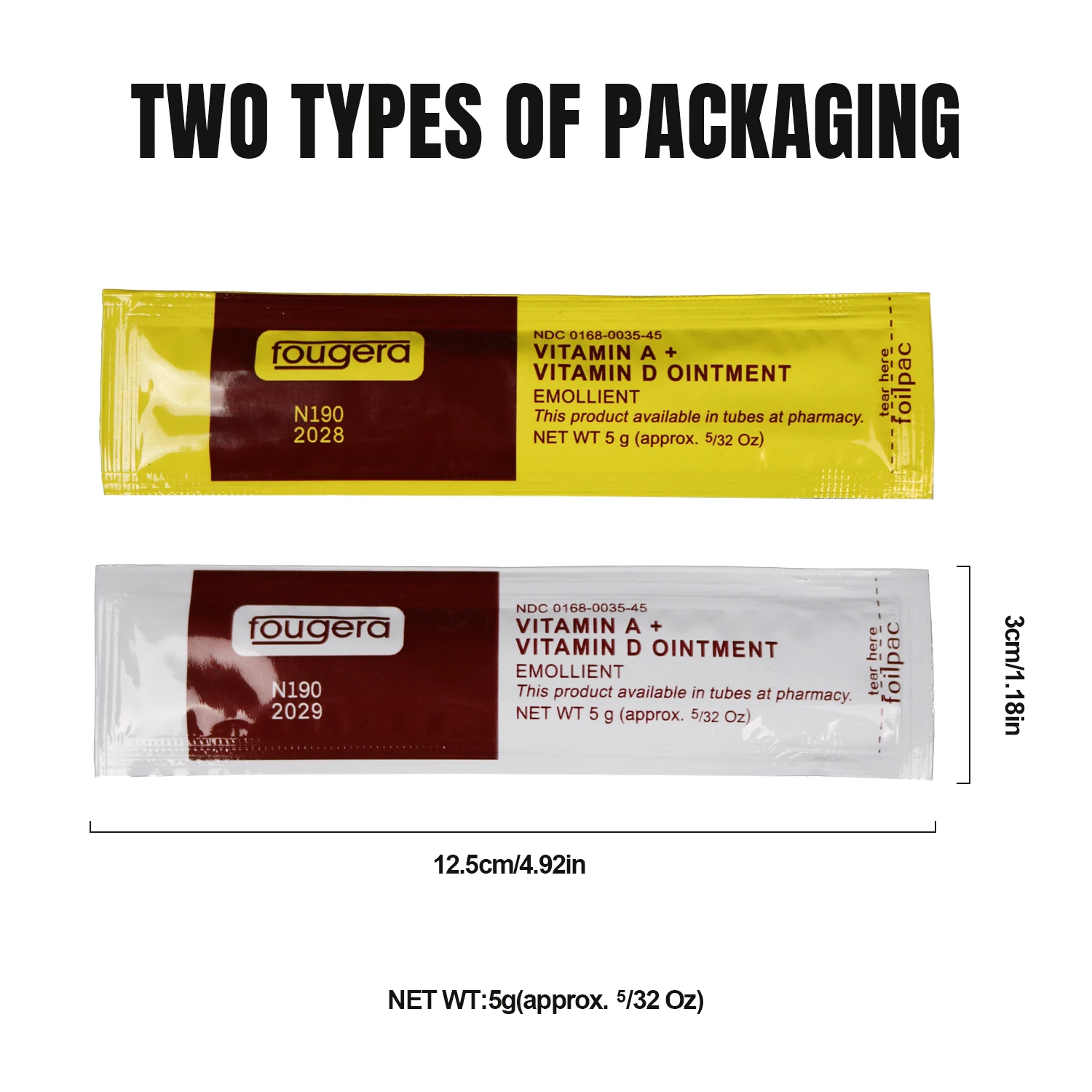 Fougera Vitamin A & D Ointment 5g Disposable Tattoo Aftercare Ointment Anti-Inflammatory for Tattoo Artists & Studio Supplies