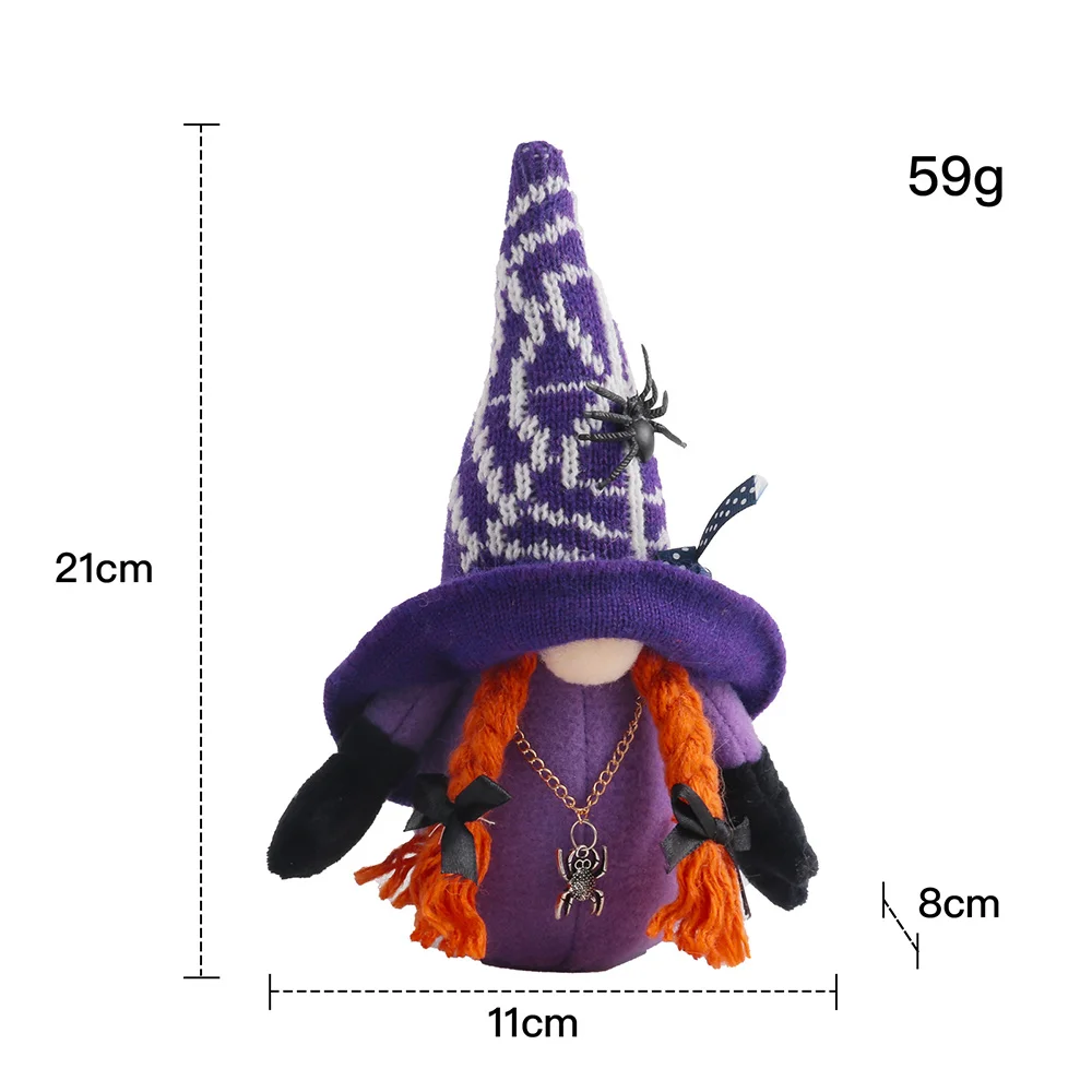 Broomstick de 2 piezas para Halloween, sombrero de copa, bruja, enano, gnomo, muñeca, adornos, lindo, enano de dibujos animados, decoración del hogar