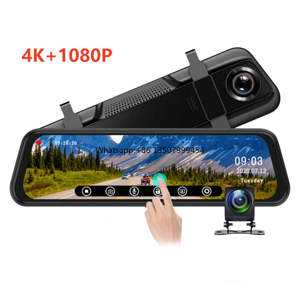 

10 Inch 4K+1080P Drive Recorder Car Rearview Mirror Dash Cam Front and Rear with Dual Lens Wifi GPS Parking Monitor Night Vision