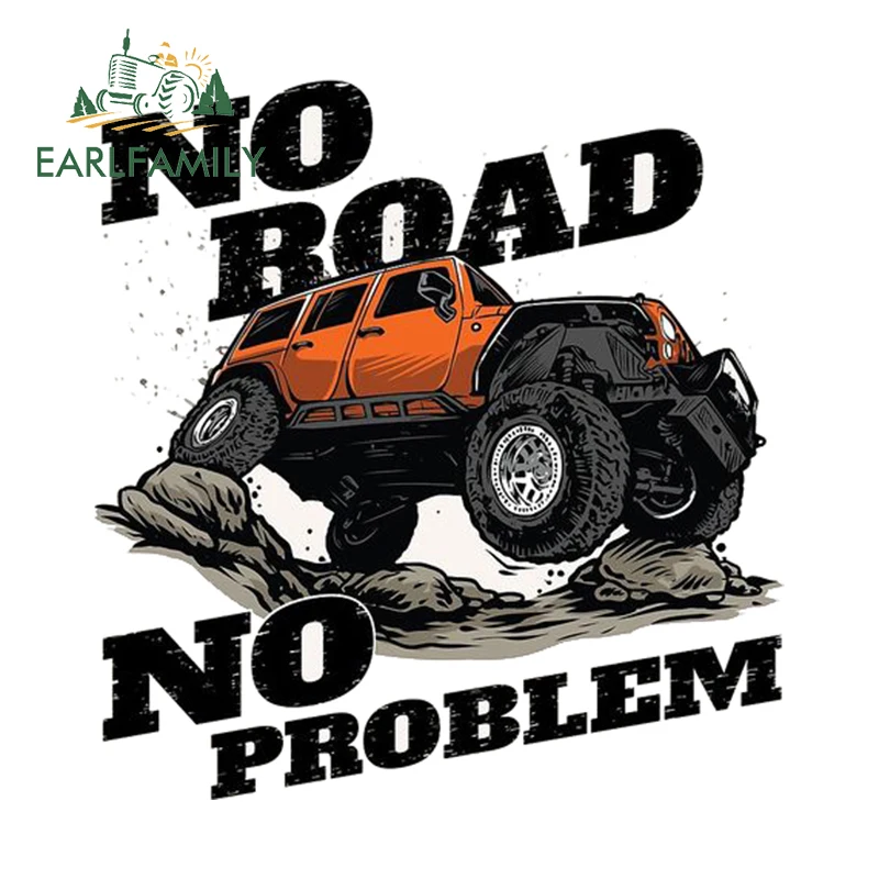 EARLFAMILY 13cm X 12.4cm for No Road No Problem Off Road Mud Adventure Car Stickers Sunscreen Personality Decals Car Styling