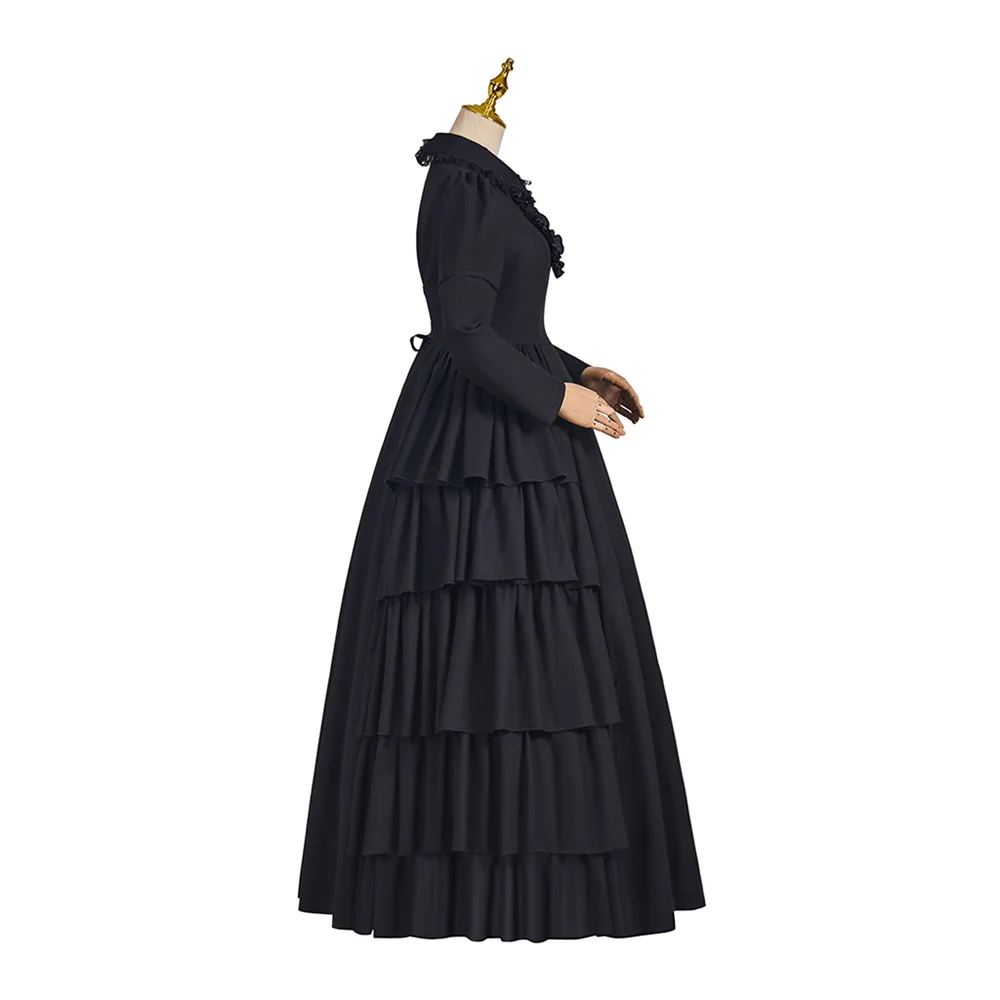 

1880s Black Victorian Dress Civil War Renaissance Medieval Vintage Costumes Vampire Historical Period Mourning Ball Gown