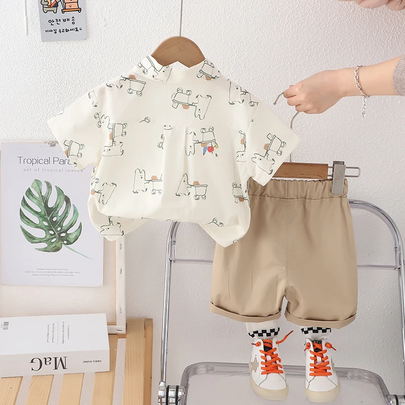 New Summer Baby Clothes Set Children Short Sleeved Cartoon Shirt Shorts 2Pcs/Set Kids Boys Clothing Infant Casual Cotton Costume