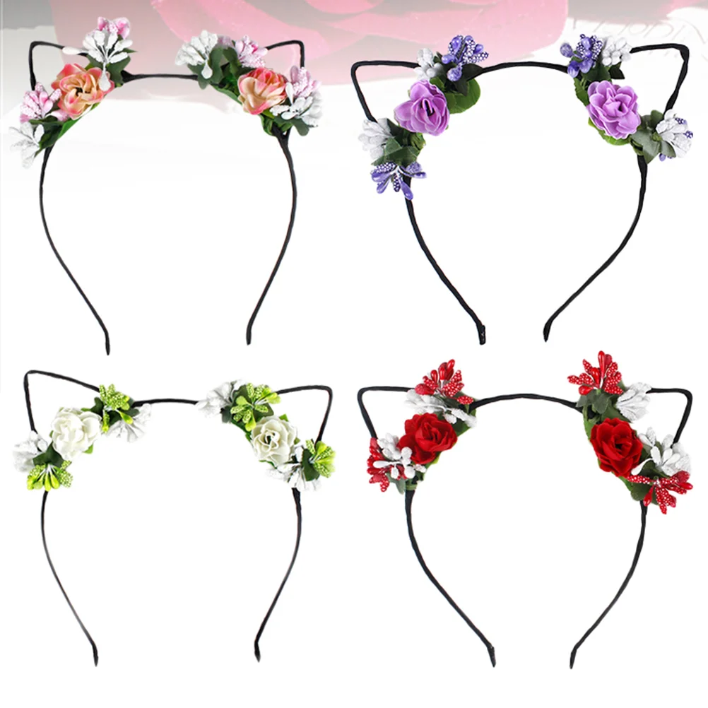 4pcs Cat Ear Headband Cloth Flower Berry Hair Hair Clasp for Costume Party Fetival flower headband cat ears headband