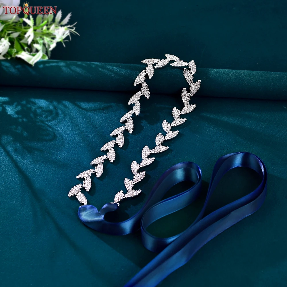 TOPQUEEN S198-S Cưới Thắt Lưng Dành Cho Cô Dâu Cô Dâu Tất Bạc Lá Dây Phụ Kiện Cài Áo Dây Cưới Tất Phù Dâu Thắt Lưng