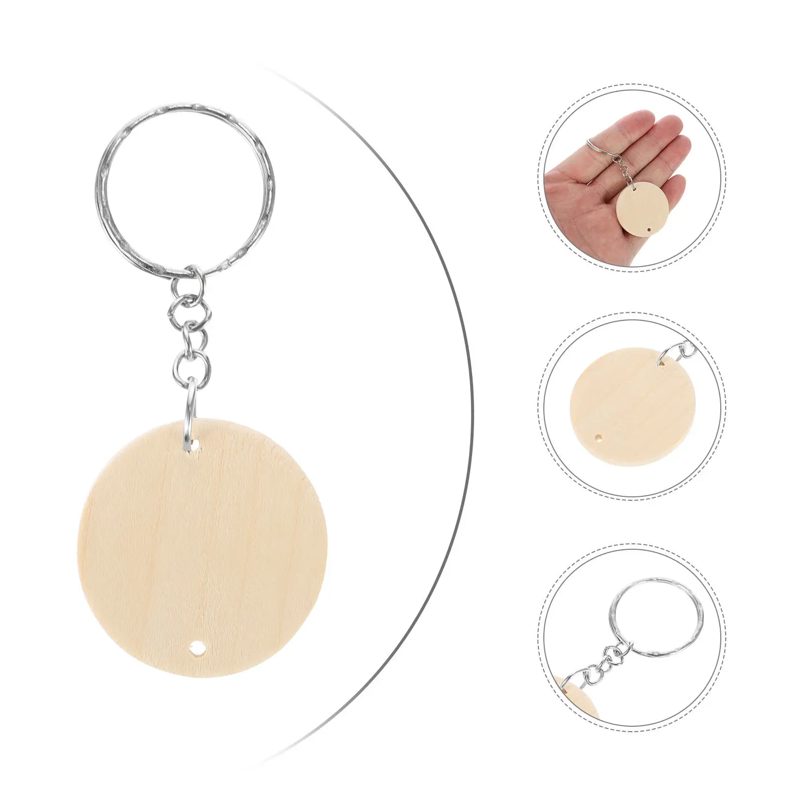 

100Pcs Wooden Slices Keychain Set Natural Blank Wood Discs for DIY Crafts Ornaments with 100 Key Rings Premium Round Pendants