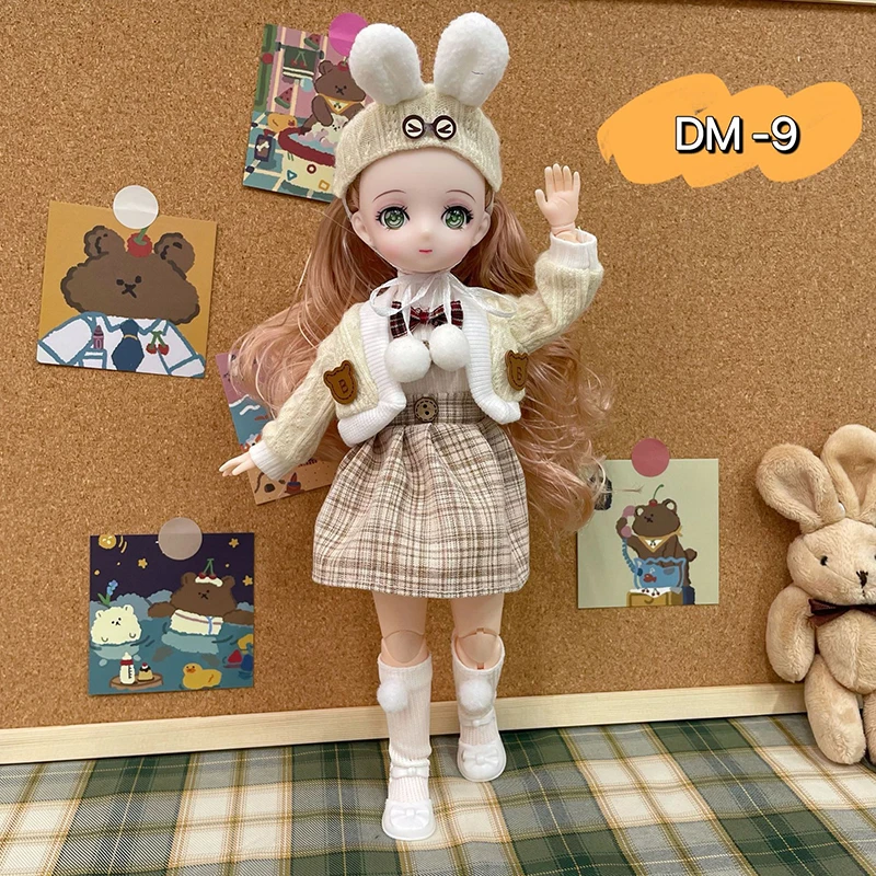 Bjd Dolls 30cm Anime Doll Full Set 1/6 Bjd 23 Joint Movable Body With Skirt Hat Headdress Girls Dress Up DIY Toys Reborn Kawaii