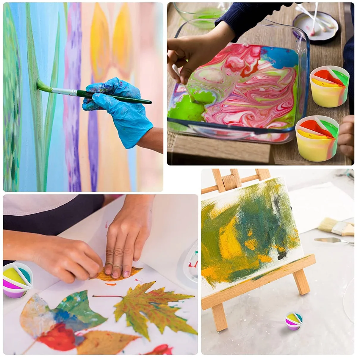 Reusable 3 Channels Split Color Mixing Cups for Paints, Resin Pouring Painting Tools DIY Making Drawing Accessories