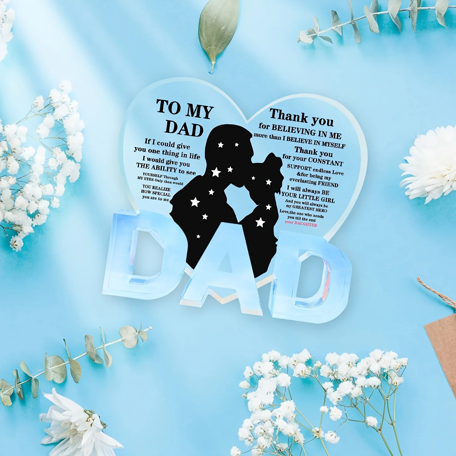 هدايا الأب من الابنة، شكرًا لك، هدايا الأب من الأكريليك على شكل قلب لهدايا عيد الميلاد وعيد الميلاد وعيد الشكر وعيد الأب
