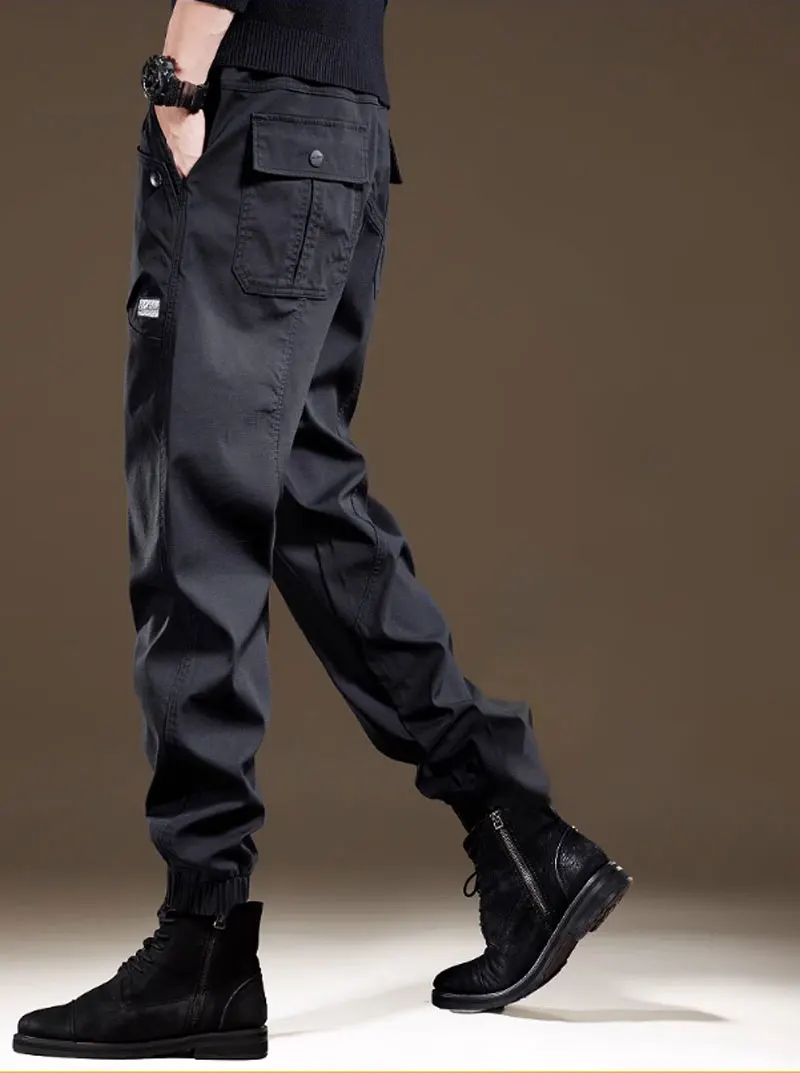 Fashion outdoor overalls men 2024 autumn and winter new all-match loose bunched feet show height style casual pants