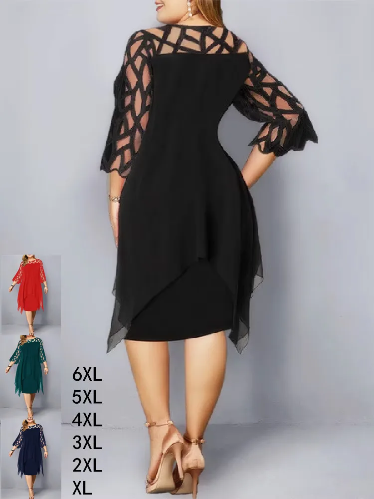 Plus Size Dresses for Women 3xl 4xl 5xl 6xl Lace Large Sizes Evening Dress Black Elegant Clothing Big Extra Party Dress 2024