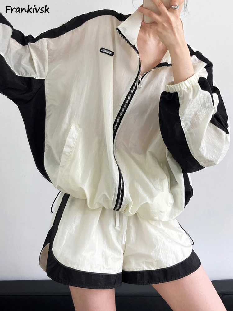 

Panelled Shorts Sets Women Loose Elastic Waist Japanese Style Retro Simple All-match Summer Breathable Streetwear Elegant Chic