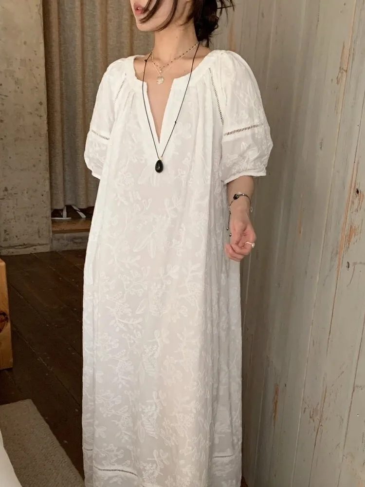 Vestido Largo con Bordado Floral Estilo Coreano, Vestido de Verano para Mujer, Nuevo Estilo de Moda, Vestido con Mangas Abull...