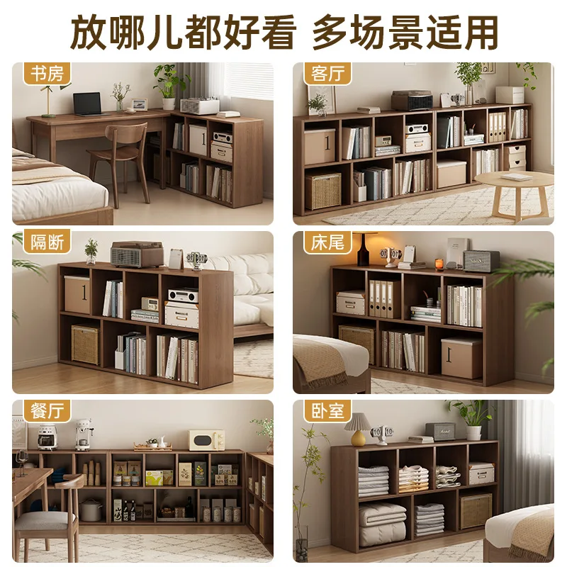 Storage Cabinet Solid Wood Low Floor Bookcase Open Grid Living Room Wall Storage Cabinet