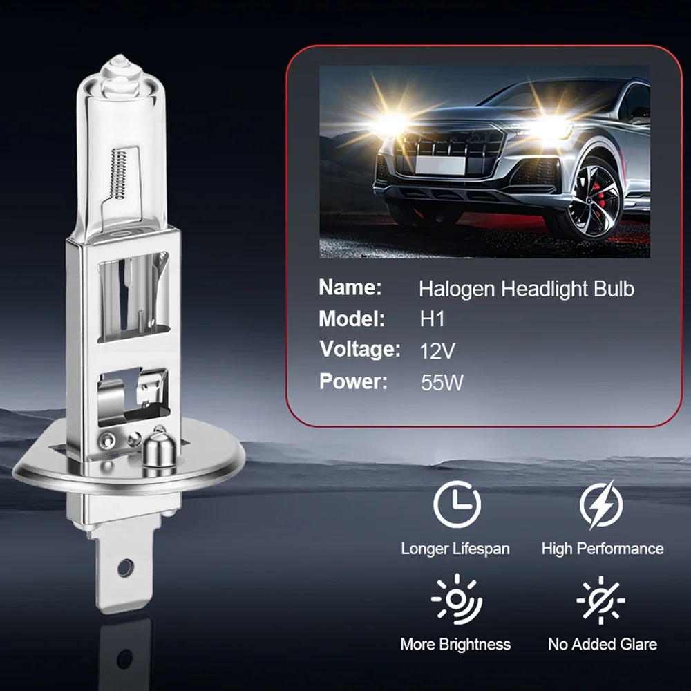 2Pcs H1 Super Bright 3000K Yellow Halogen Bulb Headlight 30000LM 55W Mini Fog Lamp Driving Light Plug And Play For Car Truck 12V