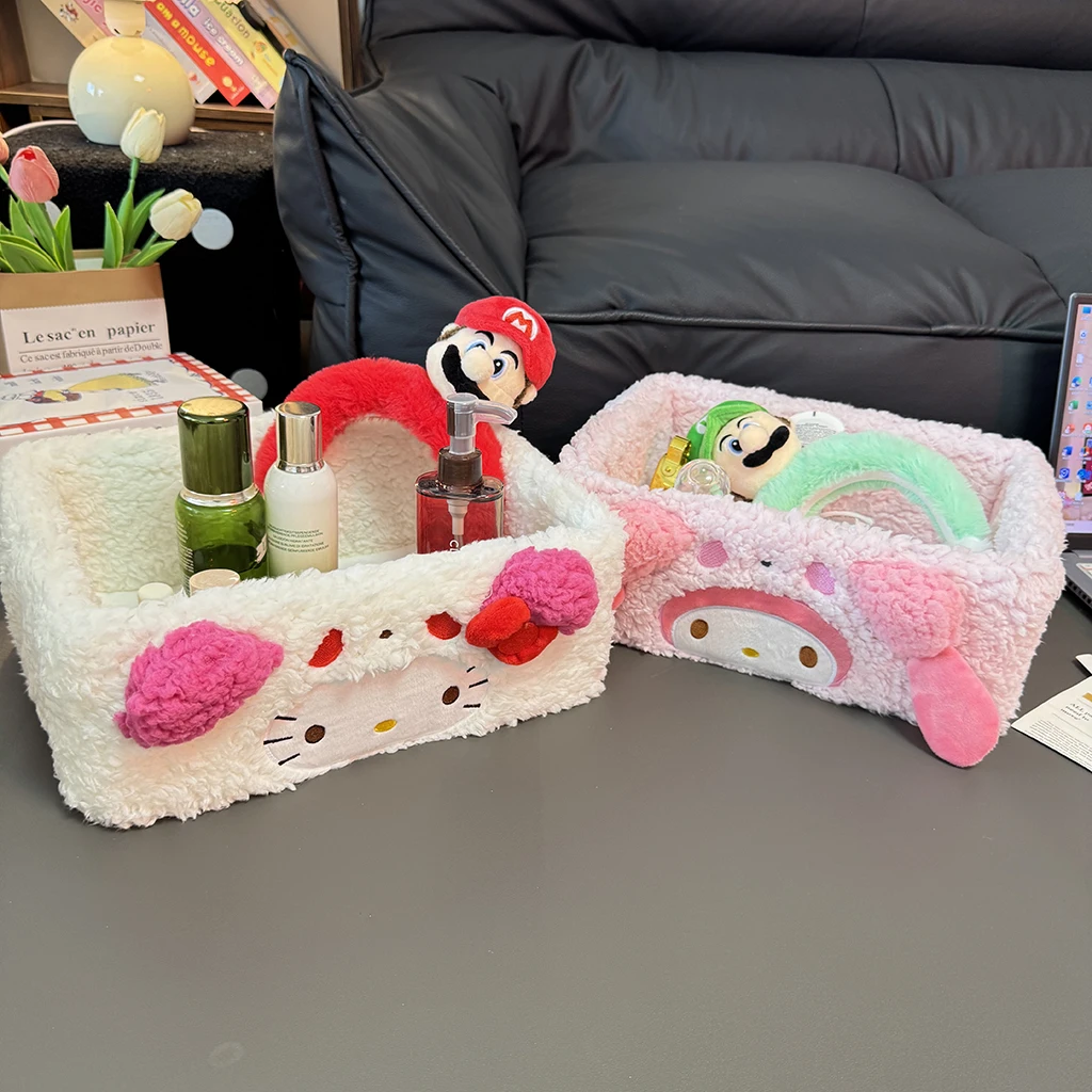 Sanrio Pochacco My Melody Kuromi plush storage box  desktop clutter sorting box office skincare storage and storage box Gift
