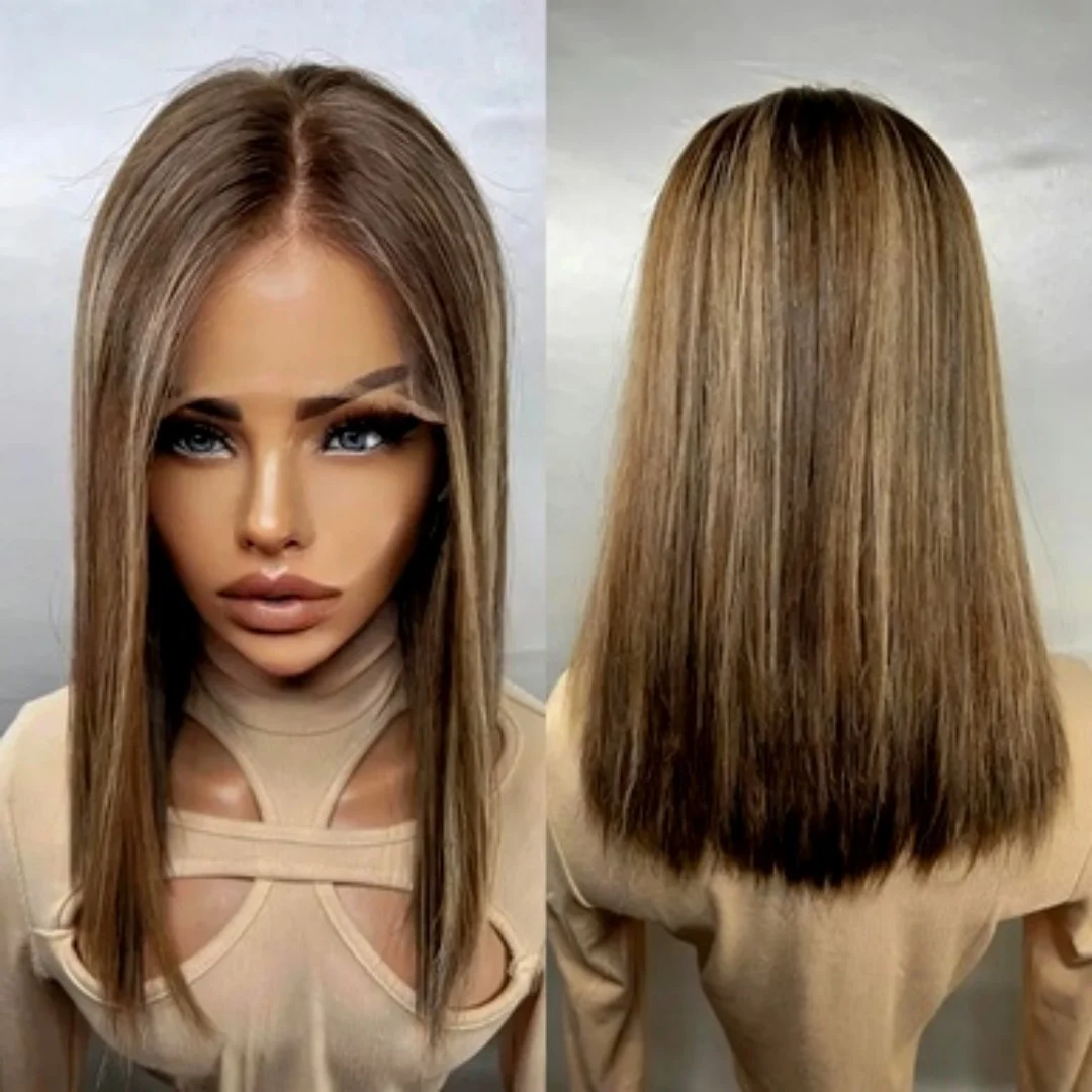 180 Density Highlight Brown Straight 26 Inch Long 5x5 Silk Base Jewish Human Hair with Baby Hair HD Lace European Style Glueless