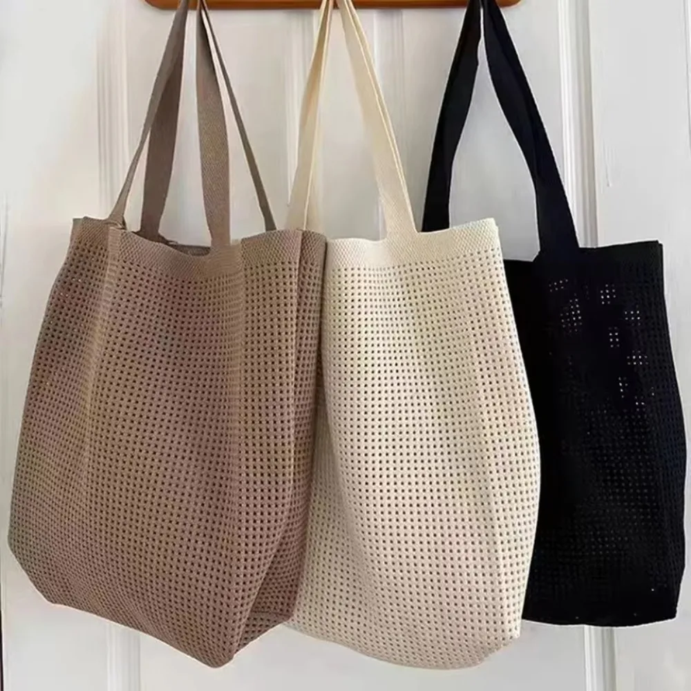 Fashion Casual Hollow Woven Bag Hollow Out Tote Beach Knitted Handbag Large Capacity Lazy Style Woman Shopping Bag Travel