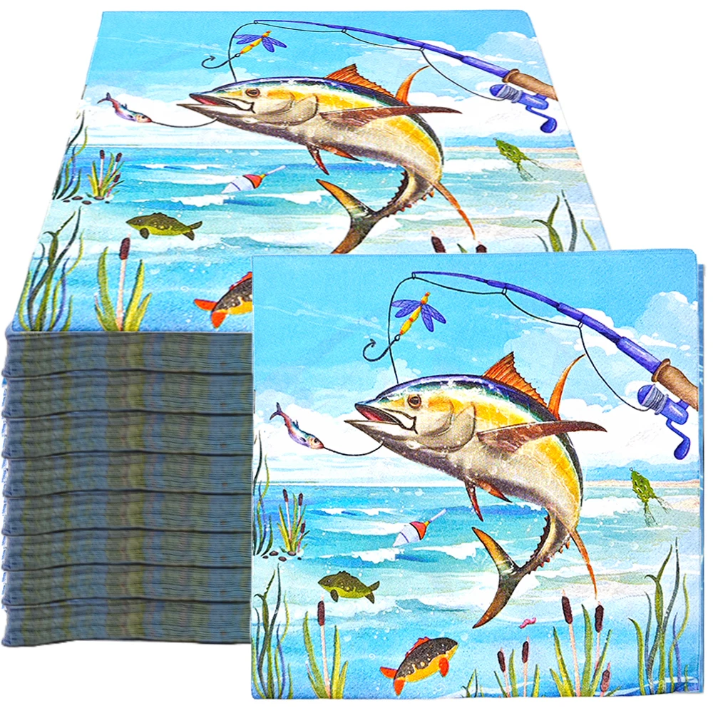 20/40/60 stücke Gone Fishing Cocktail Serviette Kleine Fischer Themen Einweg Party Servietten Fisch Geburtstag Party Dekorationen ﻿ – Detail 3