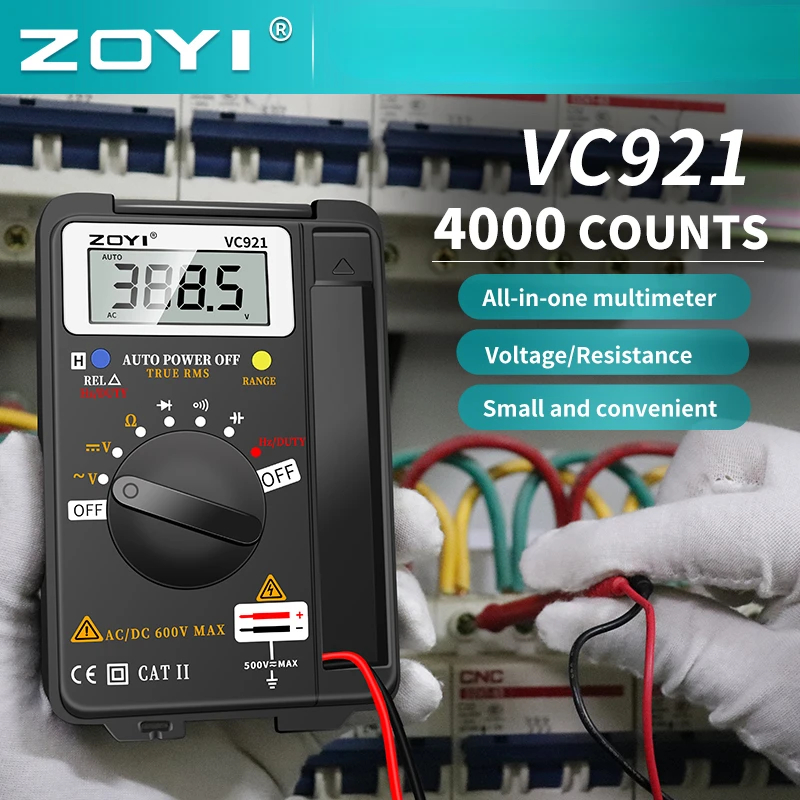 

ZOYI VC921 Pocket Style Digital Multimeter 4000 Counts T-RMS Auto Range EBTN DC AC Voltmeter Ammeter Capacitor Ohm Hz NCV Tester