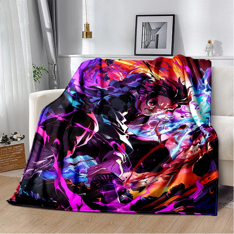

2026 Demon Slayer Flannel Blanket Double-sided Warm Throw Blanket 4 Seasons Anime Printed Soft Cozy Nap Blanket Home Decor