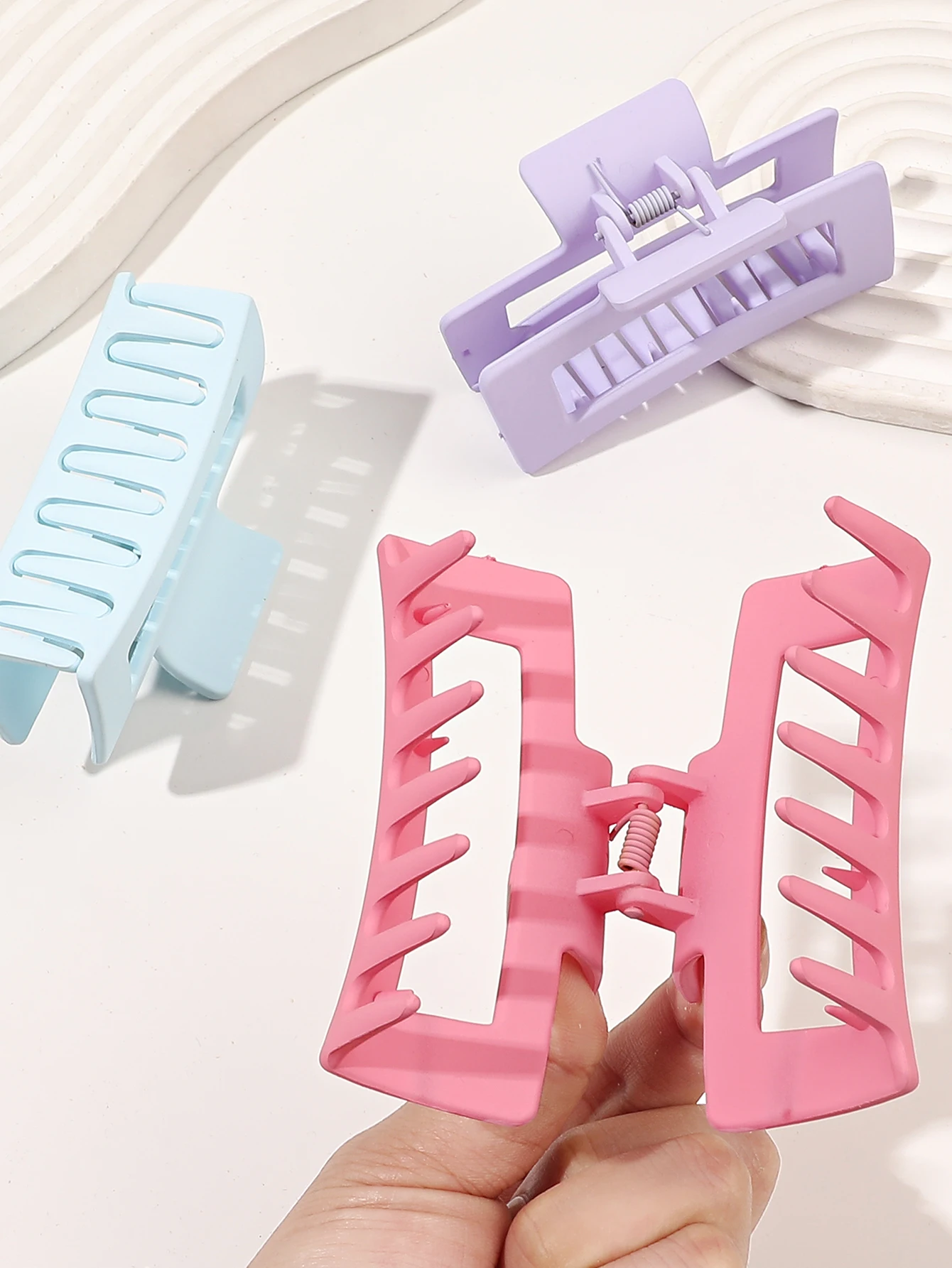 Hair Claw Clips Ice Cream Color 6 Pcs for Thick Hair,Square Hair Clips for Women Rectangle Nonslip Acrylic Banana Jaw Clips