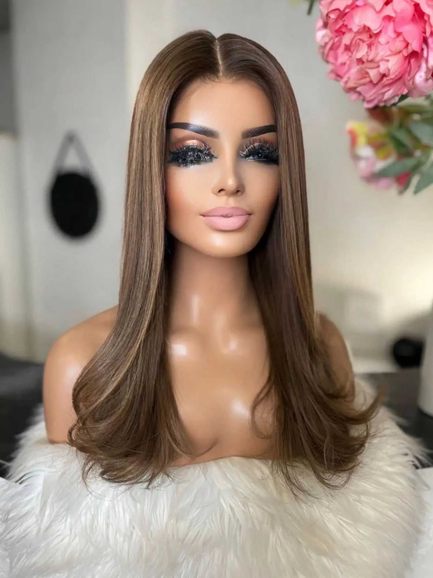20 Inches Slightly Wave Ombre Honey Brown Blonde Highlights 13*4 HD Transparent Lace Syntehtic Wigs High Quality Glueless Wigs