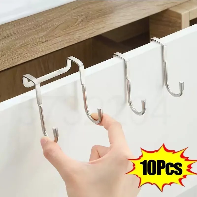 Door Hanger Hook Stainless Steel Double S-Shaped Storage Hook for Bathroom Kitchen Wall Door Organizer Wall Mounted Hooks