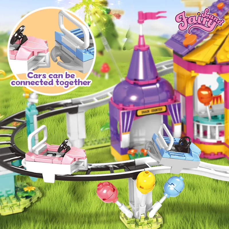MOC السفينة الدوارة المسار ملاهي السيرك القوات اللبنات مجموعة FairyLand سيارة ممتصة للصدمات لعب هدايا للأطفال عيد ميلاد