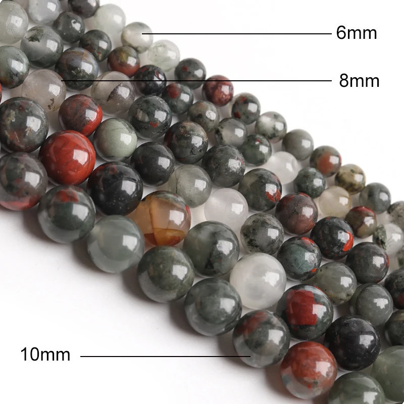 1 strip Natural Stone African Bloodstone Charms Round Loose Beads For Jewelry Making Shapes DIY Bracelet 4/6/8/10/12mm