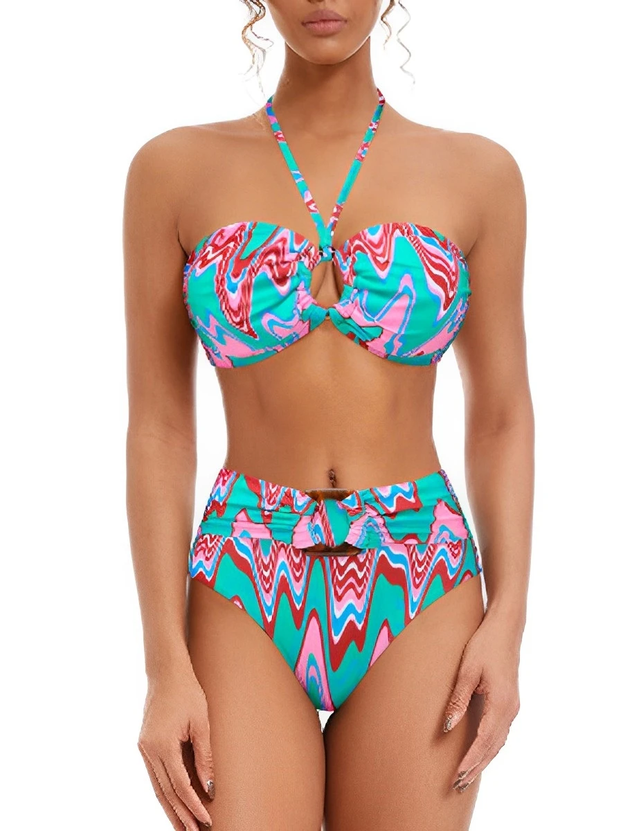 2025 الرسن العصابة بيكيني النساء عالية الخصر ملابس السباحة الإناث مبطن ملابس السباحة الاستحمام السباحة لباس سباحة الصيف بحر #4