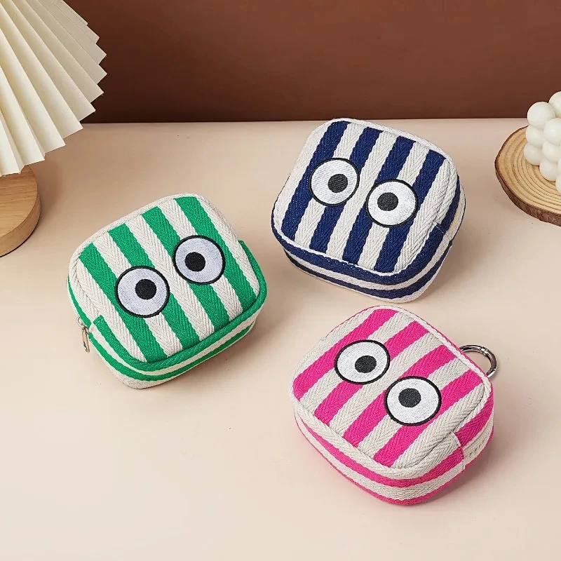 Korean Cute Women Golf Small Ball Bag Eye Plaid Pattern Mini Cosmetic Bag Portable Embroidery Lipstick Brush Organizer Pouch