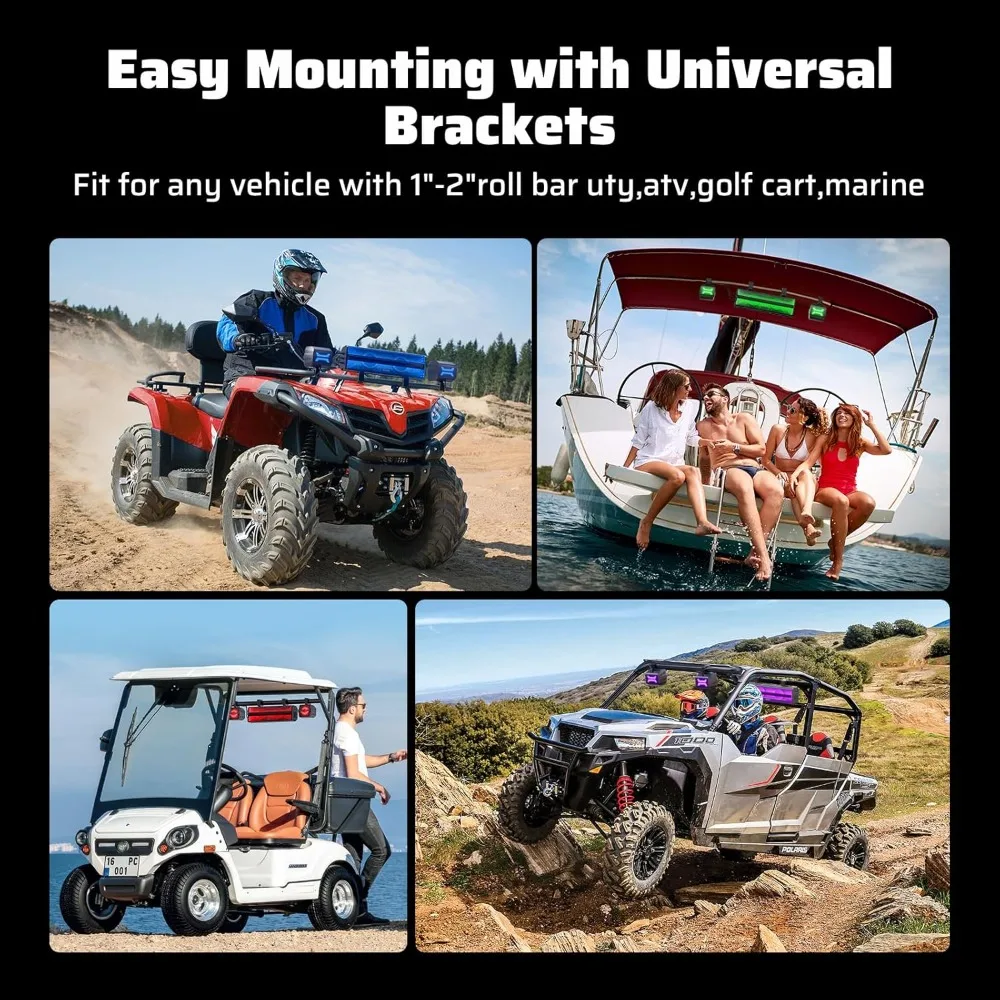 Barra de som estéreo UTV 2.1CH (subwoofer) e alto-falantes, barra de som Bluetooth ATV de 17 polegadas com luzes RGB